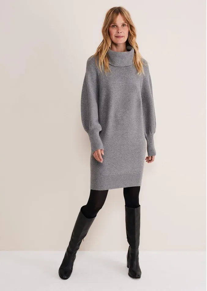 Dahlie Knitted Chunky Jumper Dress Mid Grey Women Phase Eight Dresses