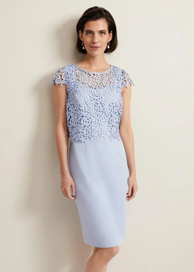 Daisy Lace Double Layer Dress Pale Blue Women Phase Eight Dresses