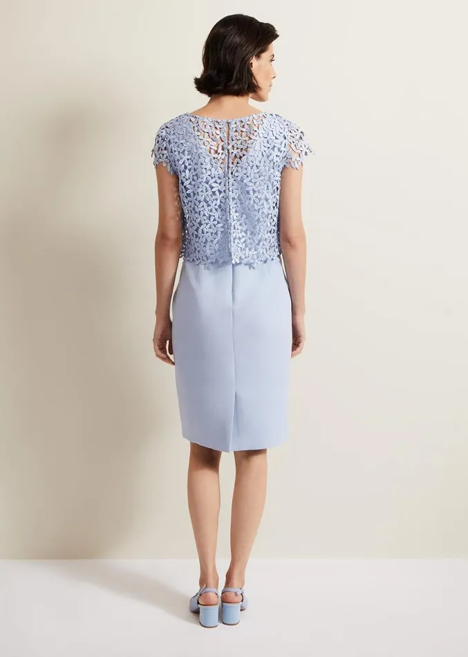 Daisy Lace Double Layer Dress Pale Blue Women Phase Eight Dresses