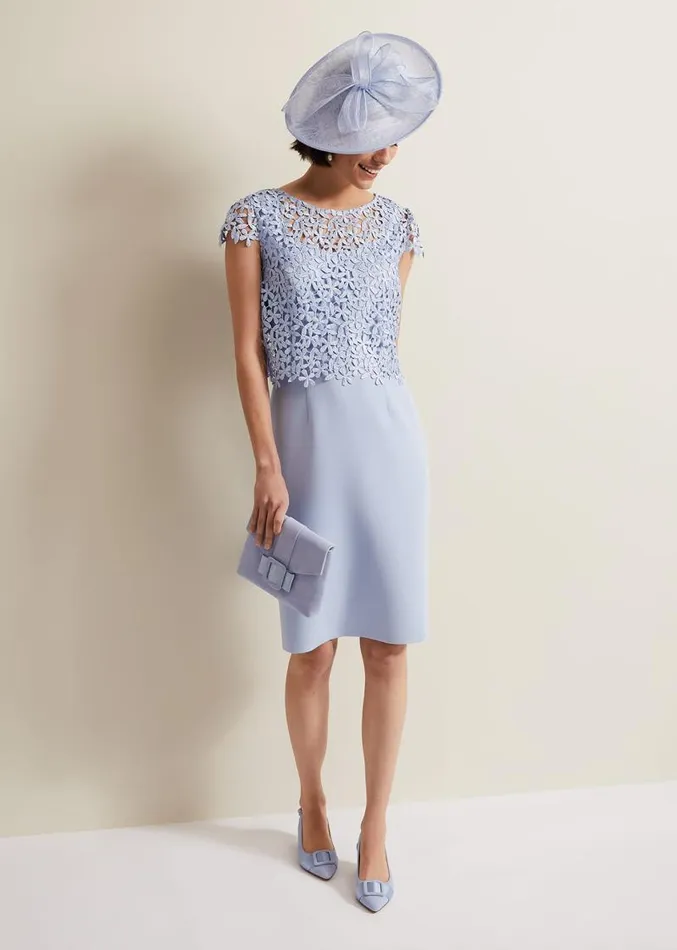 Daisy Lace Double Layer Dress Pale Blue Women Phase Eight Dresses
