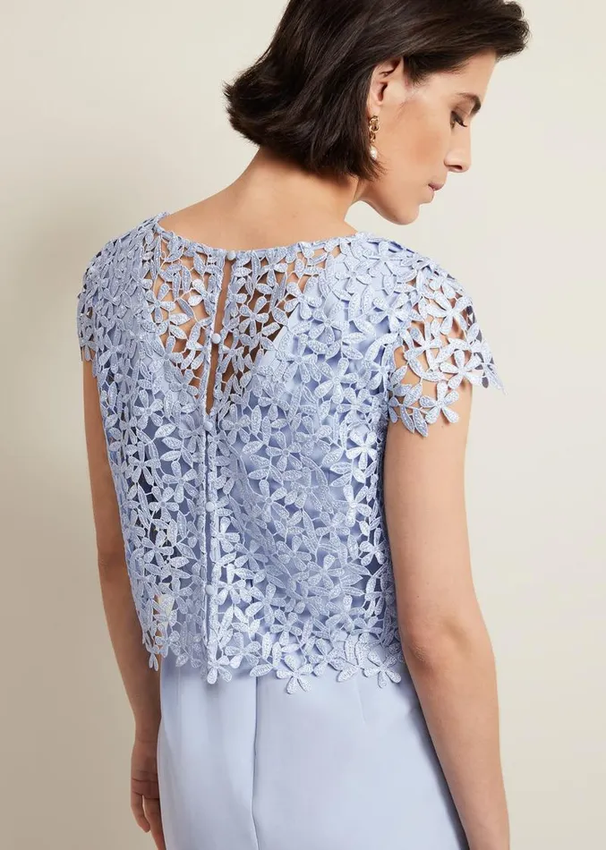 Daisy Lace Double Layer Dress Pale Blue Women Phase Eight Dresses