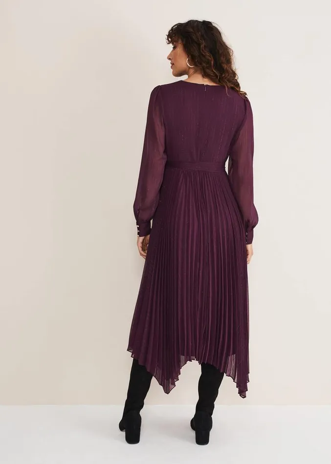 Dani Pleated Belted Midi Dress Plum Women Phase Eight Dresses