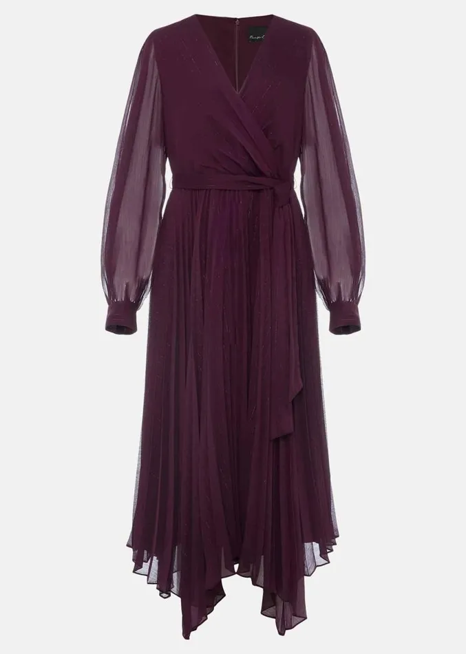 Dani Pleated Belted Midi Dress Plum Women Phase Eight Dresses