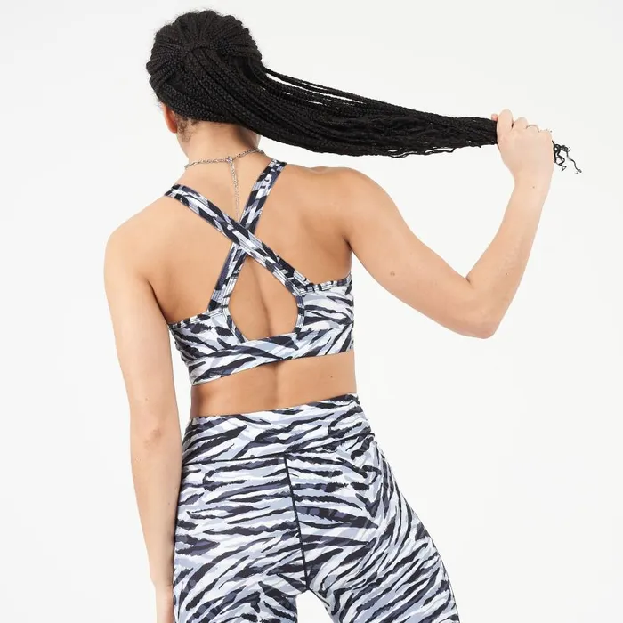 Dare 2b Mantra Recycled Sports Bra Black White Zebra Print Women Low Impact