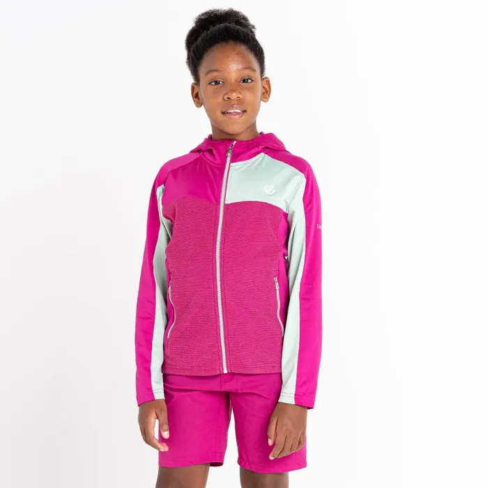 Dare 2b Thriving Hooded Core Stretch Midlayer Fuchsia Grayed Jade Kids Fleece