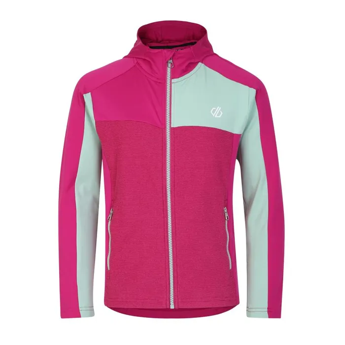 Dare 2b Thriving Hooded Core Stretch Midlayer Fuchsia Grayed Jade Kids Fleece