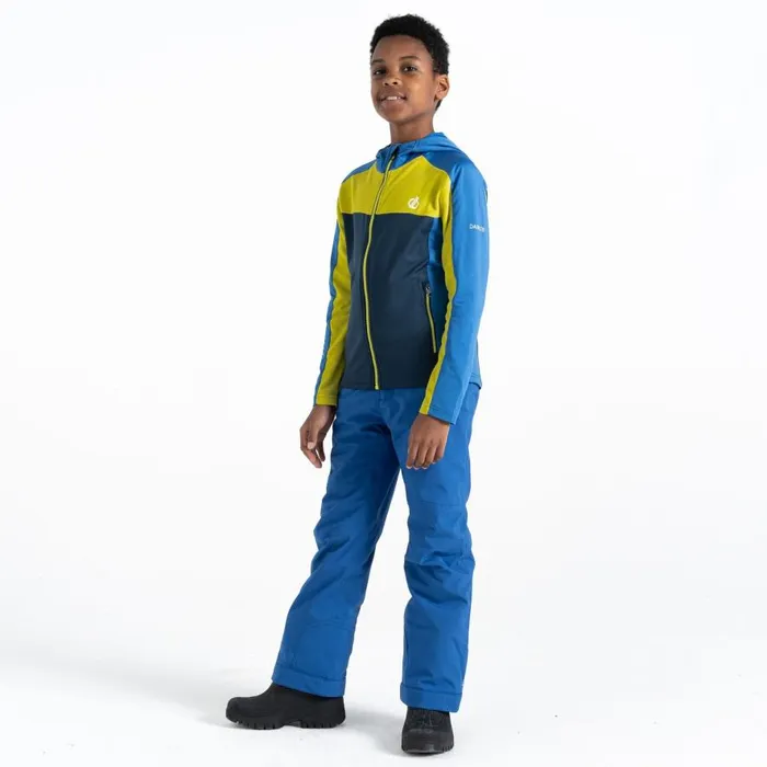 Dare 2b Thriving Hooded Core Stretch Midlayer Olympian Blue Yellow Plum Kids Fleece