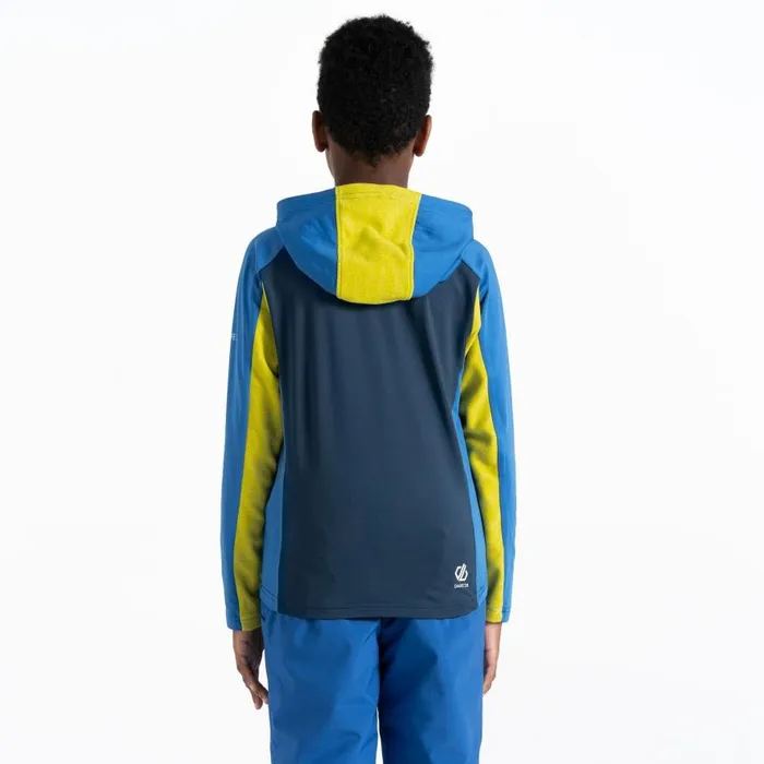 Dare 2b Thriving Hooded Core Stretch Midlayer Olympian Blue Yellow Plum Kids Fleece