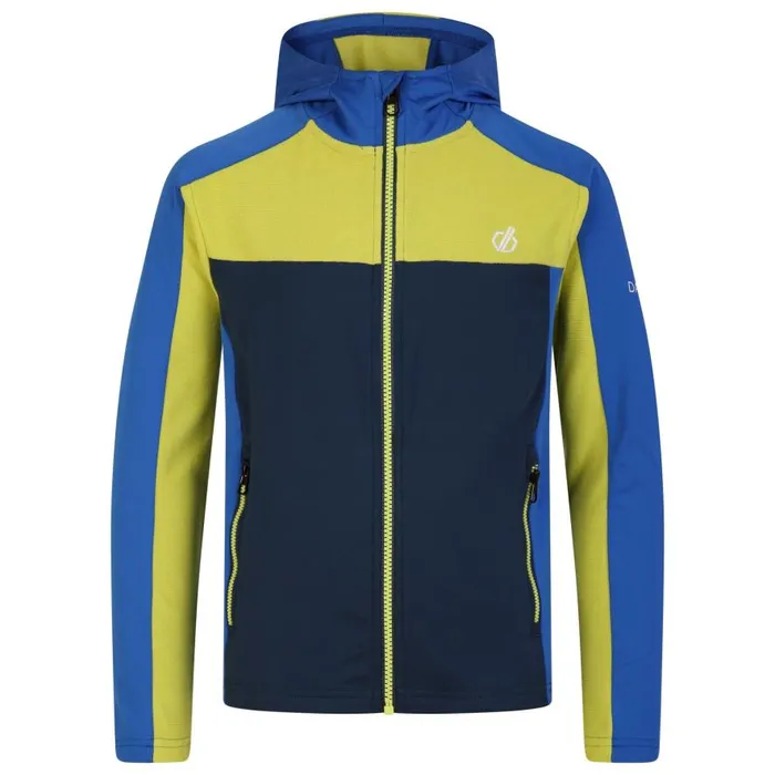 Dare 2b Thriving Hooded Core Stretch Midlayer Olympian Blue Yellow Plum Kids Fleece