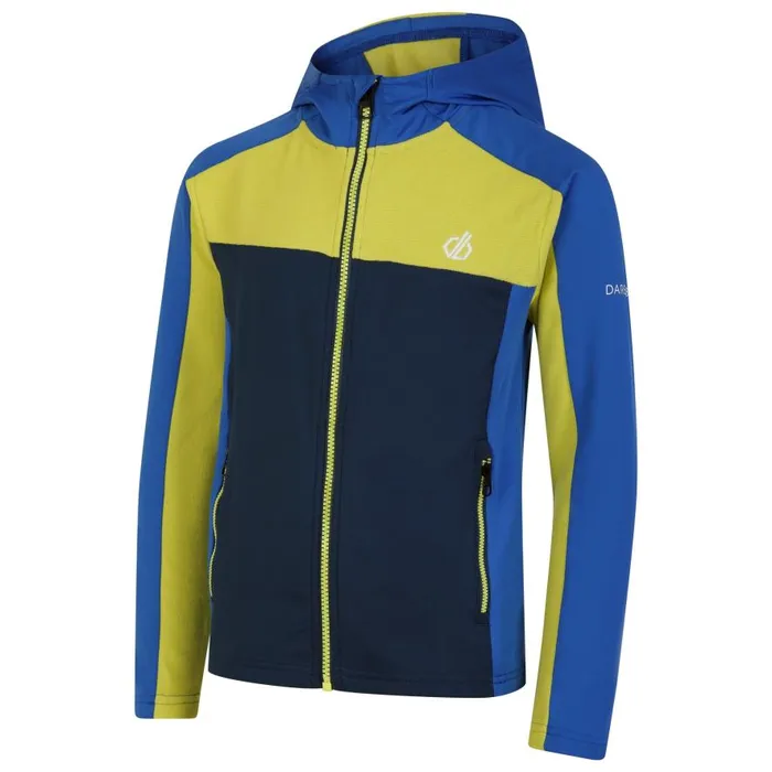 Dare 2b Thriving Hooded Core Stretch Midlayer Olympian Blue Yellow Plum Kids Fleece