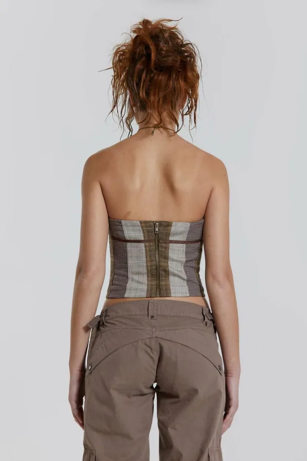 Demi Panelled Check Corset Top Multi Women Jaded London Corsets Demi Panelled Check Corset Top Multi Women Jaded London Corsets