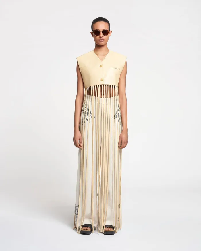 Derora Fringed Regenerated Leather Vest Vintage Creme Women Nanushka Outerwear