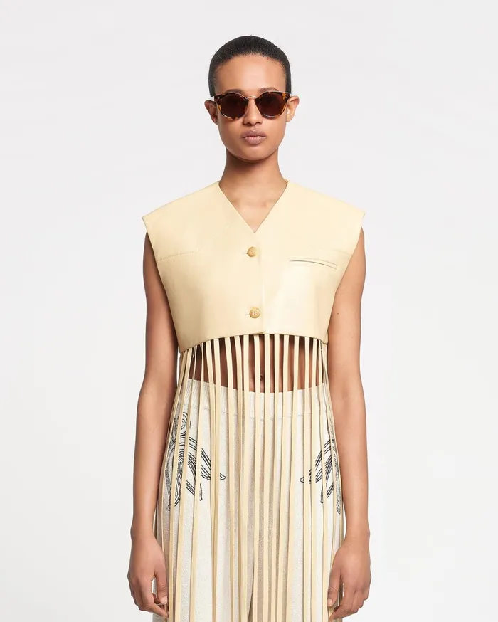 Derora Fringed Regenerated Leather Vest Vintage Creme Women Nanushka Outerwear