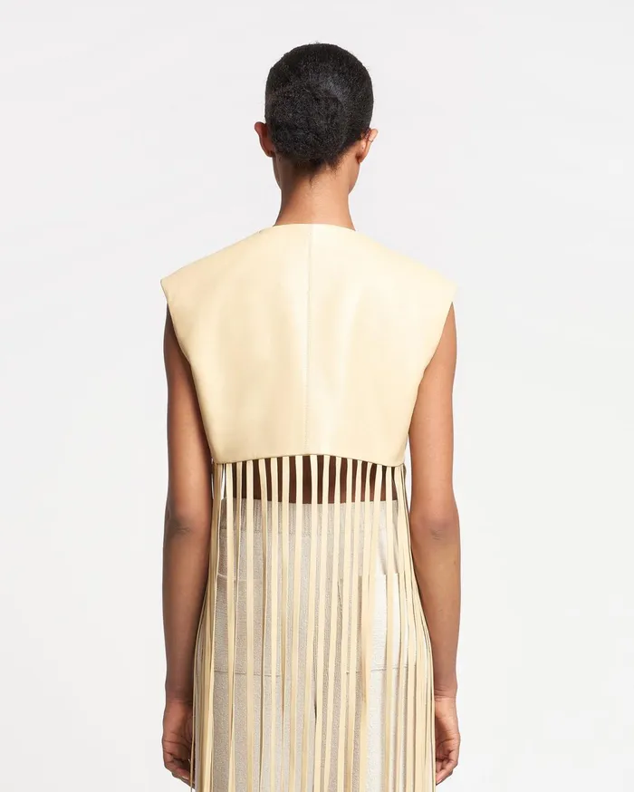 Derora Fringed Regenerated Leather Vest Vintage Creme Women Nanushka Outerwear