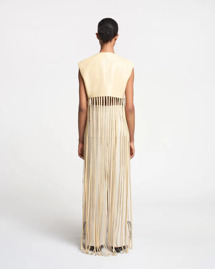 Derora Fringed Regenerated Leather Vest Vintage Creme Women Nanushka Outerwear