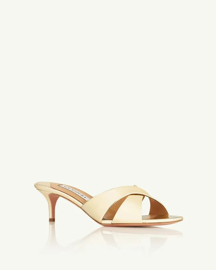 Divine Mule 50 Gold Women Aquazzura Slides and Mules