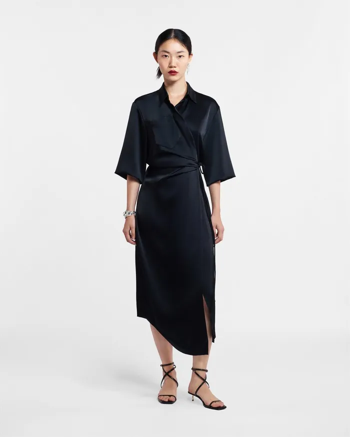 Draped Front Shirt Dress Black Women Nanushka Dresses