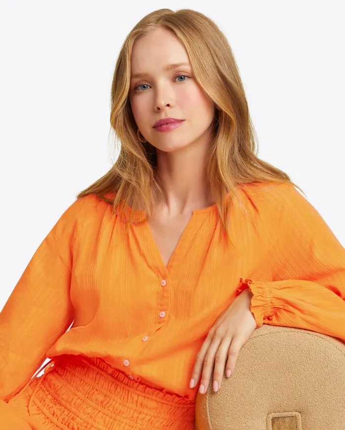 Draper James Alexandra Top In Marigold Dobby Stripe Women Tops