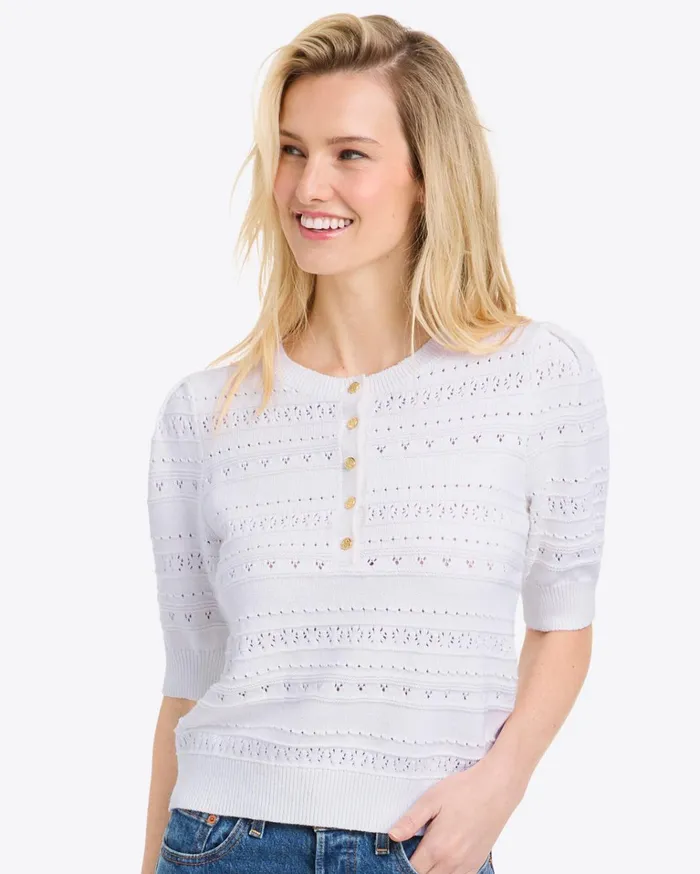 Draper James Annabelle ShortSleeve Sweater In White Pointelle Women Tops