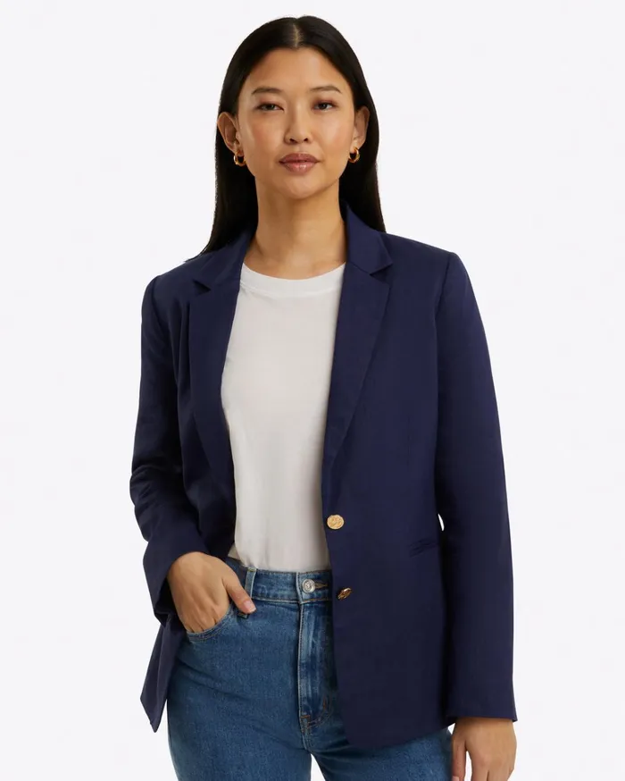 Draper James Blazer In Linen Women Jackets and Outerwear