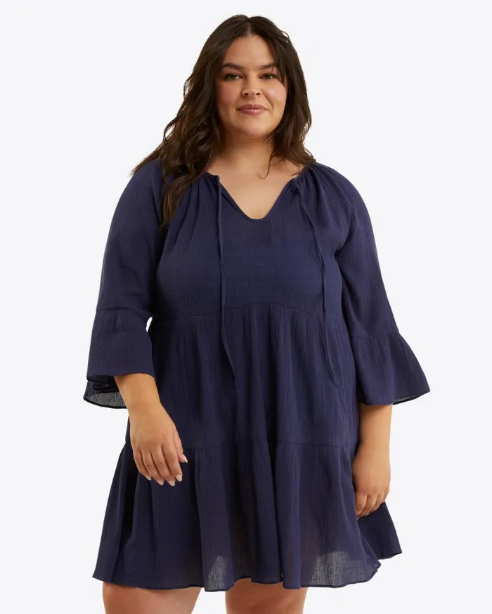 Draper James Crinkle Cotton Tiered Coverup Women Swim