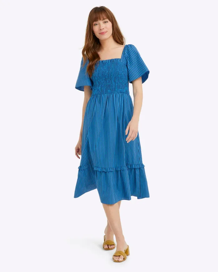 Draper James Deana Smocked Dress In Canopy Stripe Women Dresses