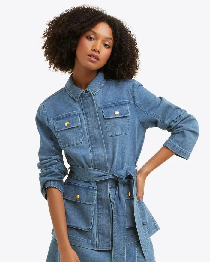 Draper James Field Jacket In Medium Wash Denim Women Tops