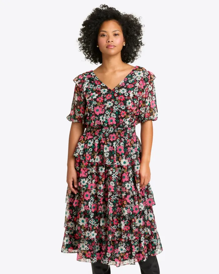 Draper James Leah Tiered Ruffle Midi Dress In Amaryllis Fil Coupe Women Dresses