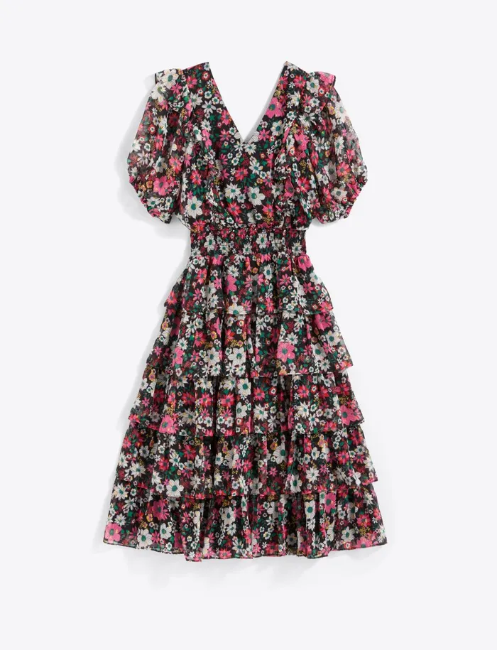 Draper James Leah Tiered Ruffle Midi Dress In Amaryllis Fil Coupe Women Dresses