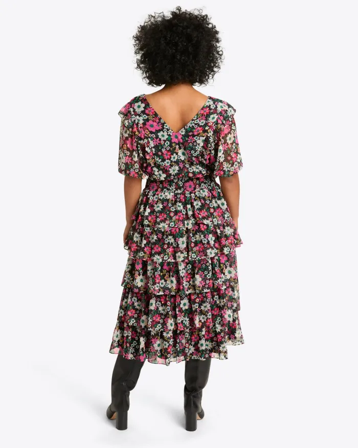Draper James Leah Tiered Ruffle Midi Dress In Amaryllis Fil Coupe Women Dresses