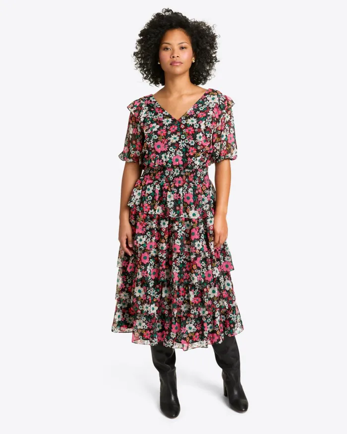 Draper James Leah Tiered Ruffle Midi Dress In Amaryllis Fil Coupe Women Dresses
