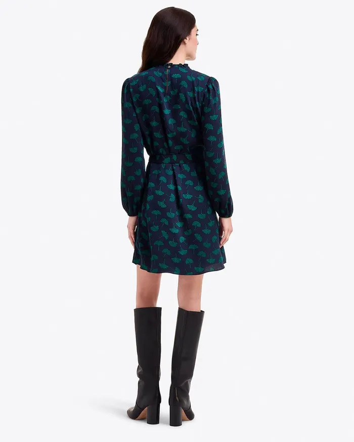 Draper James Long Sleeve Belted Dress In Ginko Leaf Women Dresses