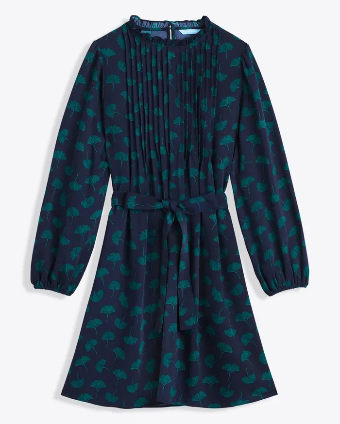 Draper James Long Sleeve Belted Dress In Ginko Leaf Women Dresses
