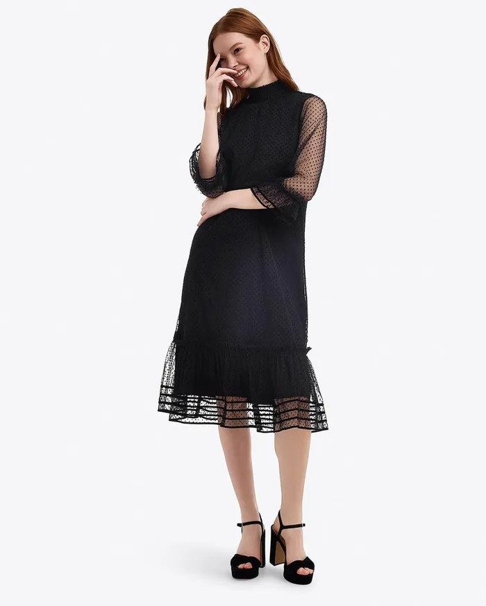 Draper James Long Sleeve Shift Dress In Tulle Women Dresses