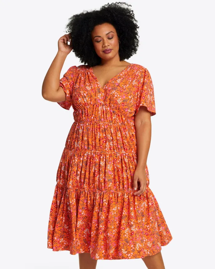 Draper James Margo Flutter Sleeve Dress In Apricot Pansy Floral Women Dresses
