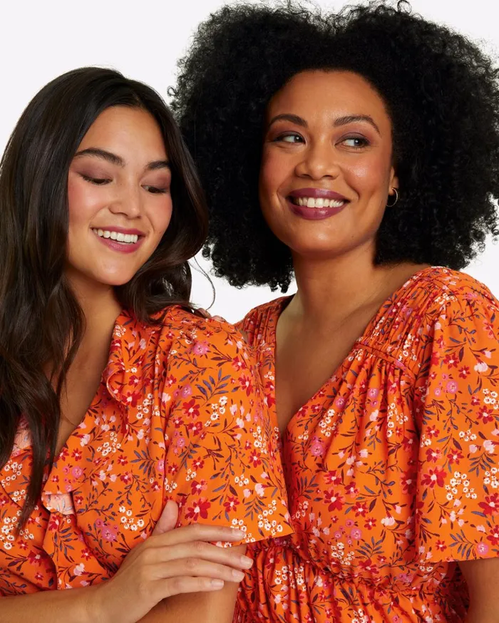 Draper James Margo Flutter Sleeve Dress In Apricot Pansy Floral Women Dresses
