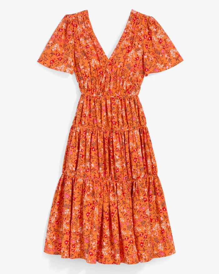 Draper James Margo Flutter Sleeve Dress In Apricot Pansy Floral Women Dresses