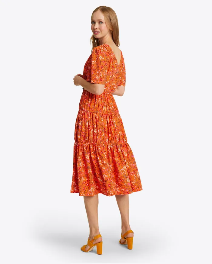 Draper James Margo Flutter Sleeve Dress In Apricot Pansy Floral Women Dresses