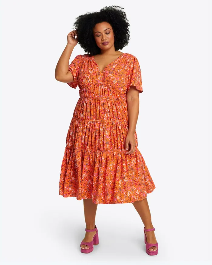 Draper James Margo Flutter Sleeve Dress In Apricot Pansy Floral Women Dresses