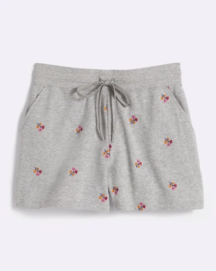 Draper James Natalie Sweat Shorts In Embroidered Viola Women Lounge and Pajamas