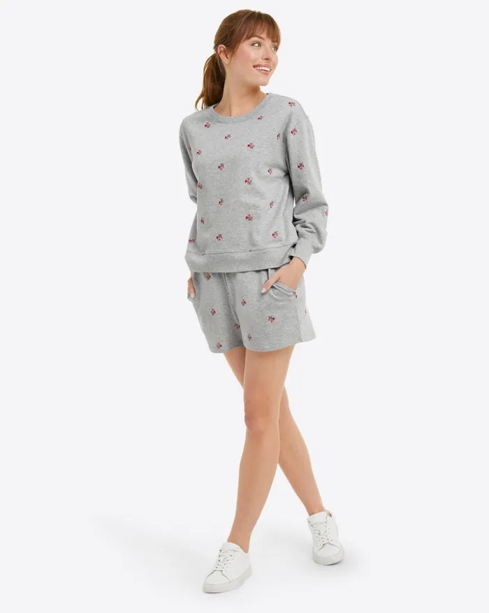 Draper James Natalie Sweat Shorts In Embroidered Viola Women Lounge and Pajamas