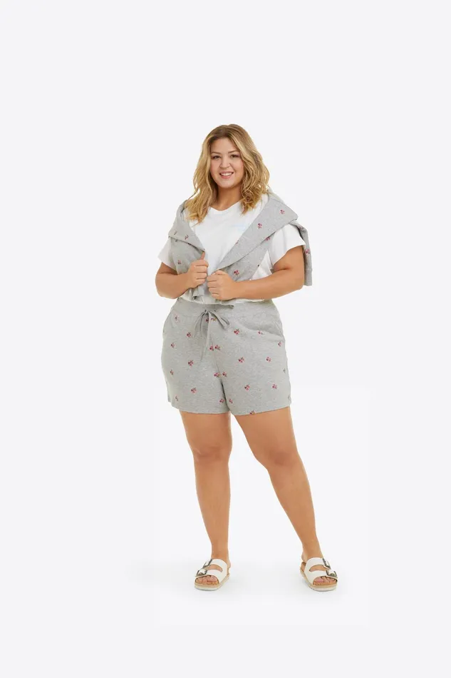 Draper James Natalie Sweat Shorts In Embroidered Viola Women Lounge and Pajamas