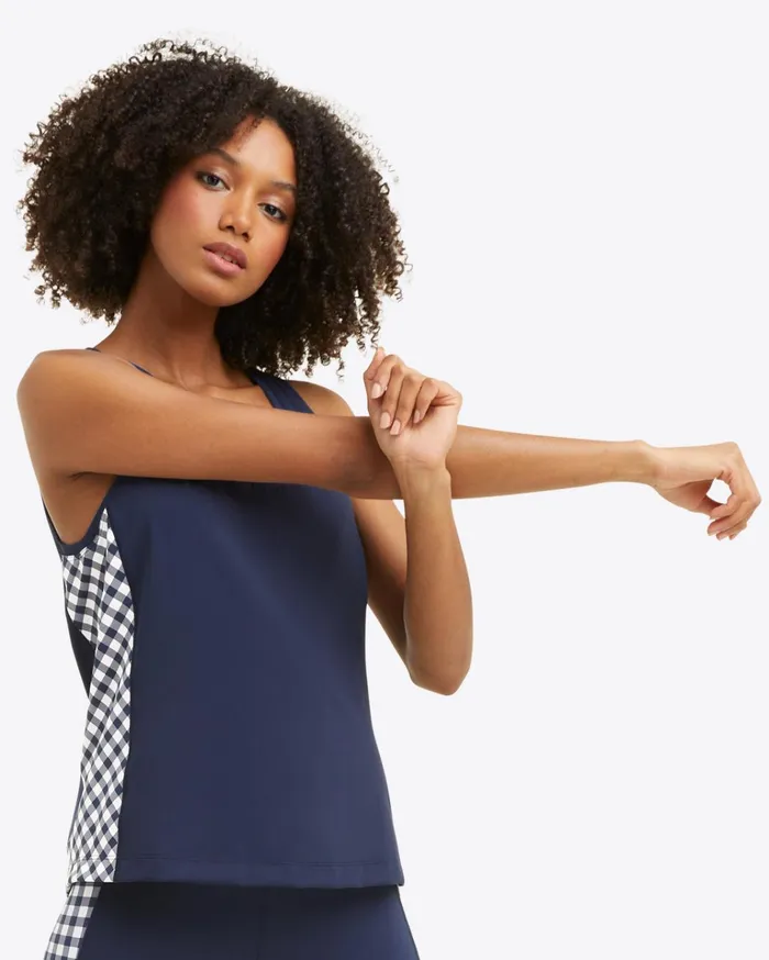 Draper James Panel Tank In Navy Gingham Women Sport