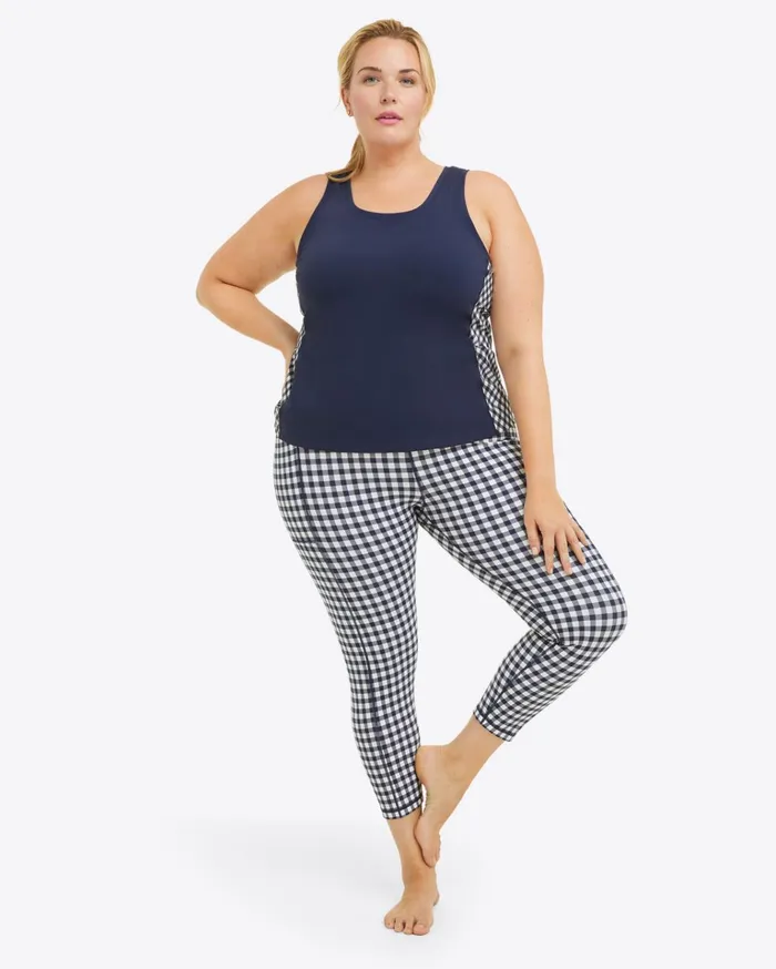 Draper James Panel Tank In Navy Gingham Women Sport