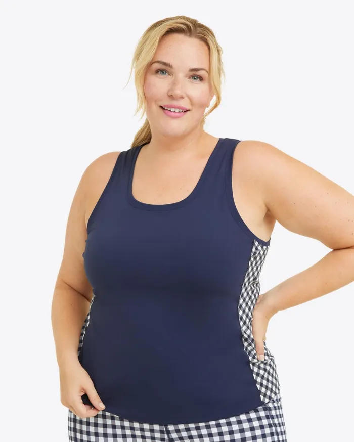 Draper James Panel Tank In Navy Gingham Women Sport
