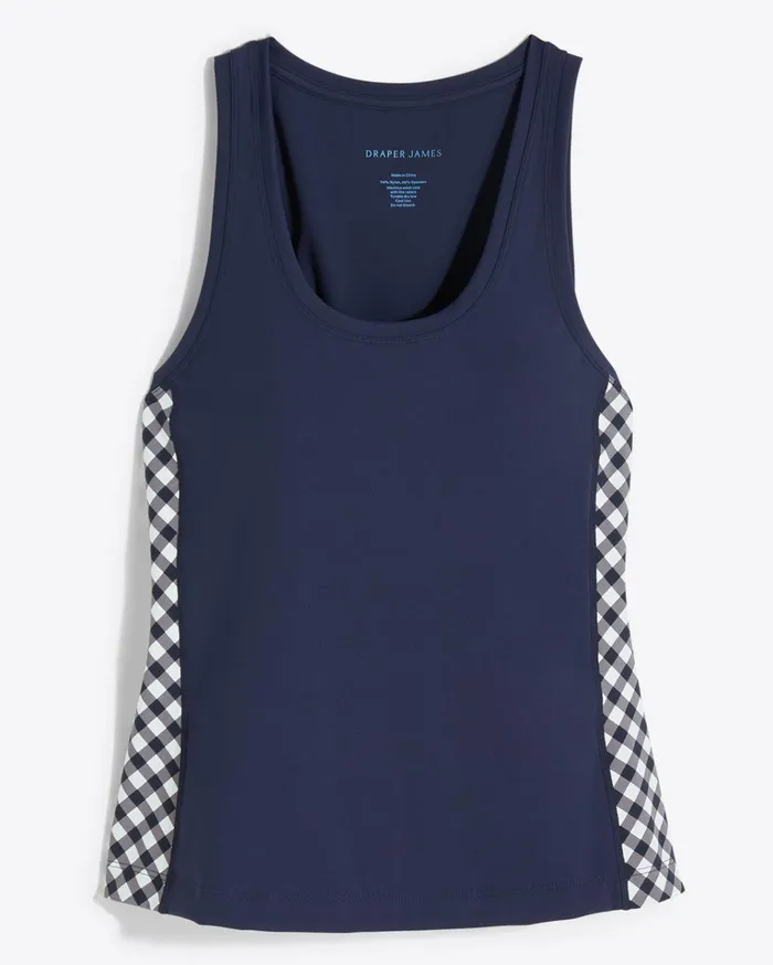 Draper James Panel Tank In Navy Gingham Women Sport