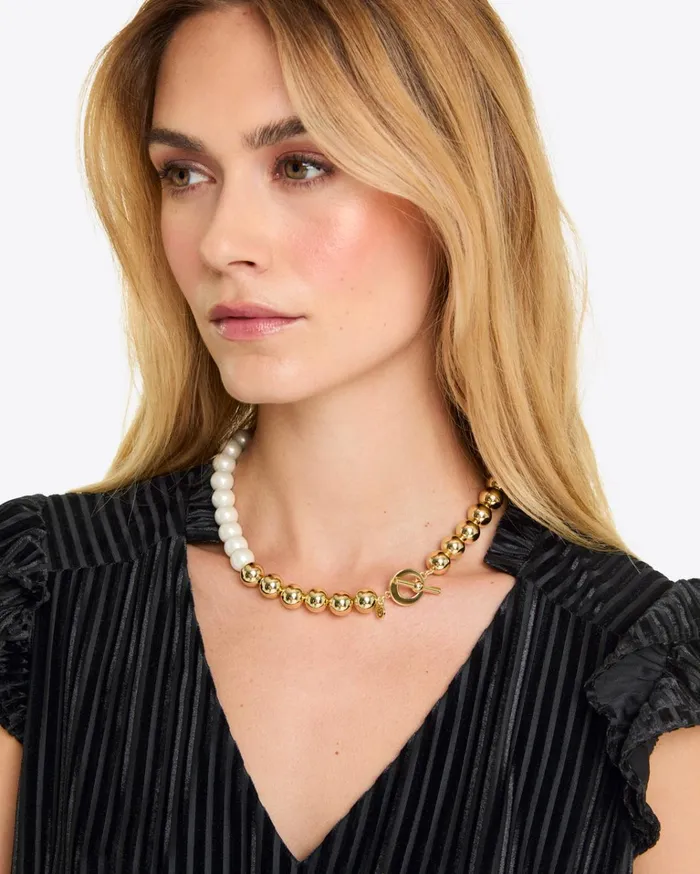 Draper James Pearl Gold Bead Necklace Women Jewelry
