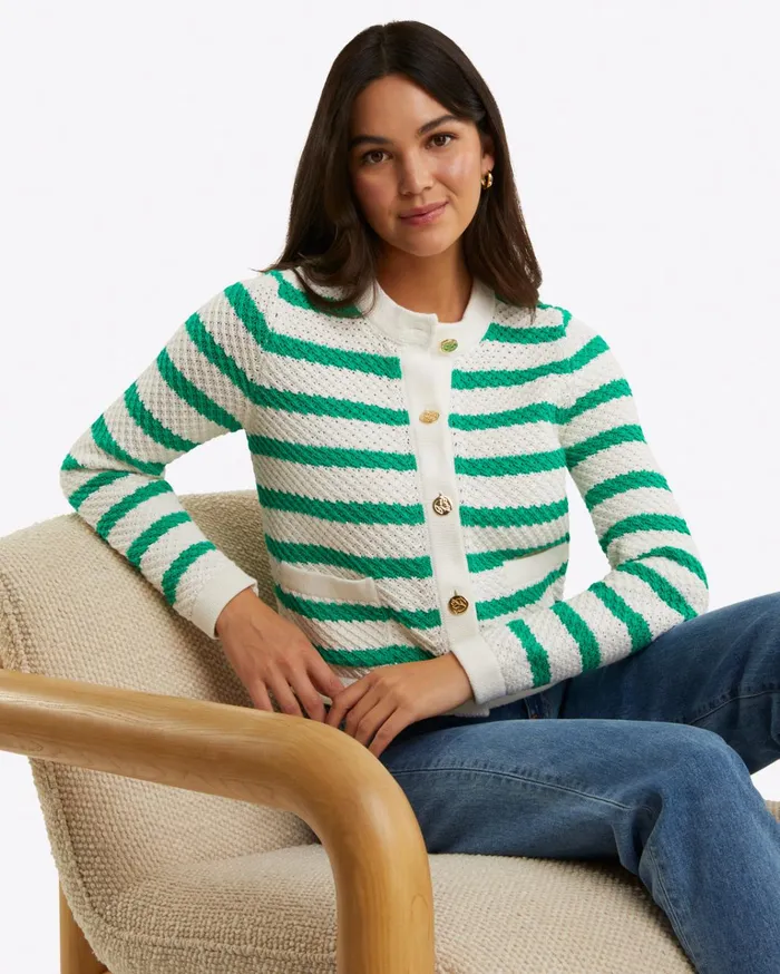 Draper James Rita Crewneck Cardigan In Cotton Women Sweaters