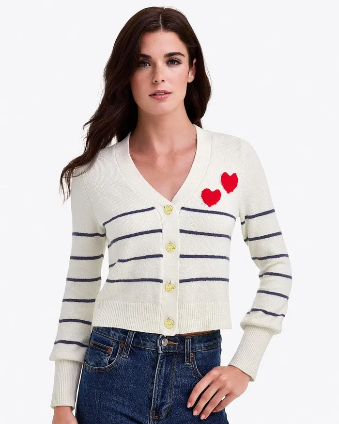 Draper James Stripe Heart Cardigan Women Tops