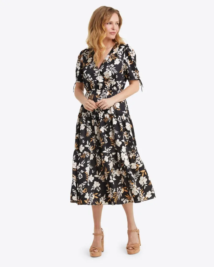 Draper James Tie Sleeve Dress In Midnight Magnolia Women Dresses